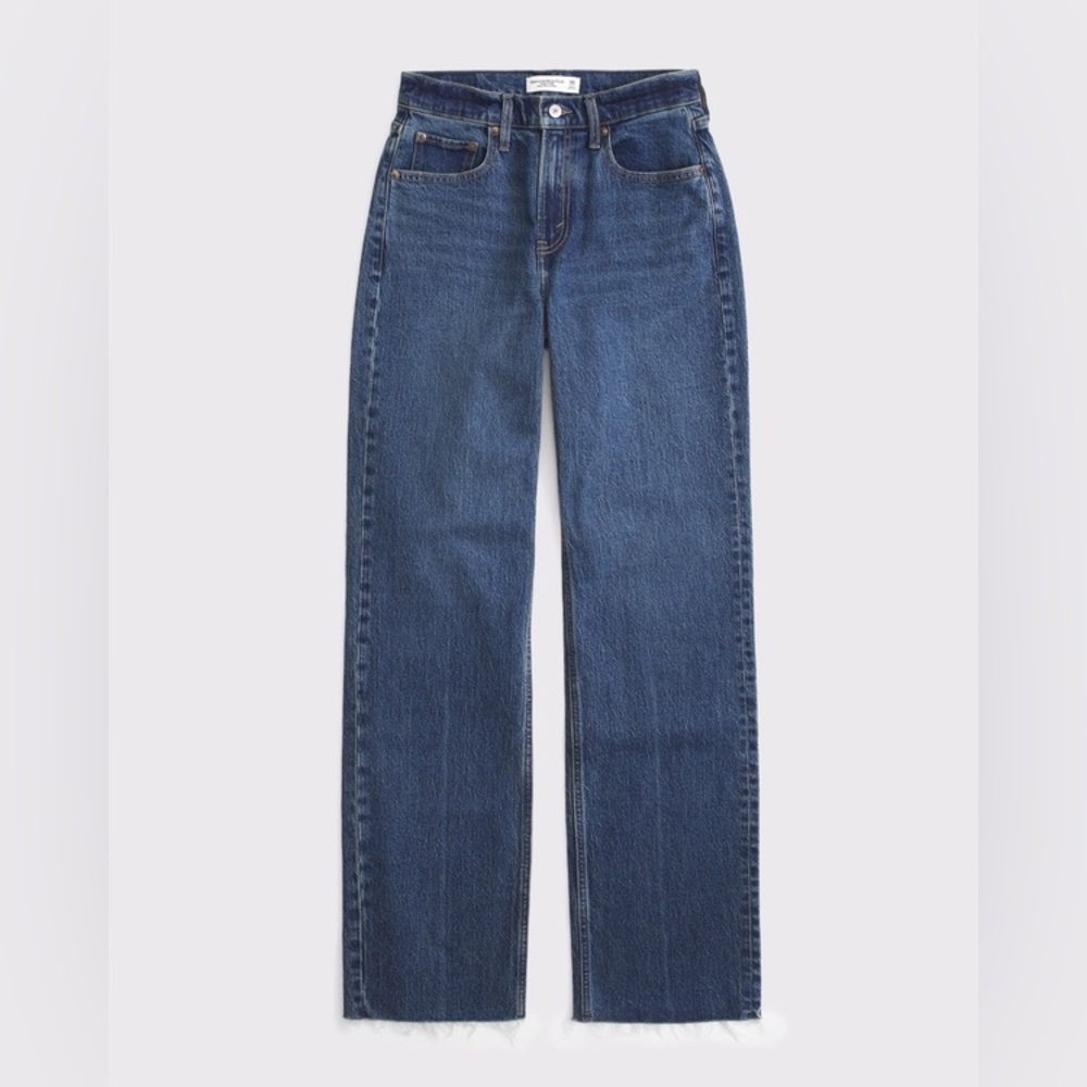 Abercrombie & Fitch High‎ Rise 90s Relaxed Raw Hem Jean 25L Curve Love - Picture 2 of 7